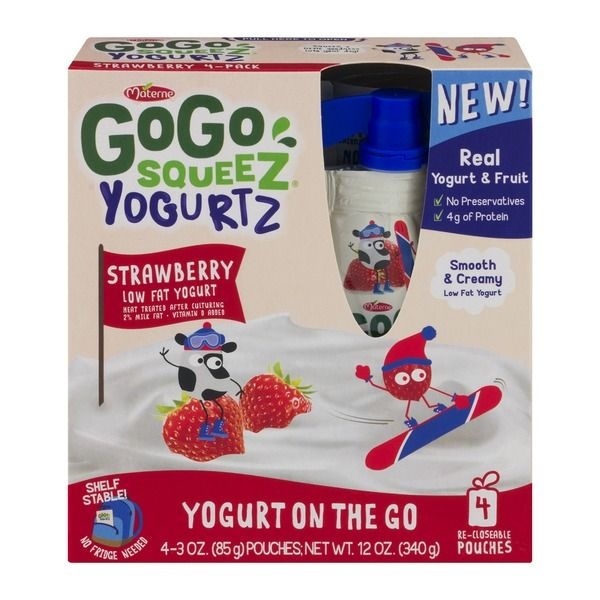 slide 1 of 5, Gogo Squeez Kids' Yogurt On The Go Strawberry, 4 ct, 3 oz