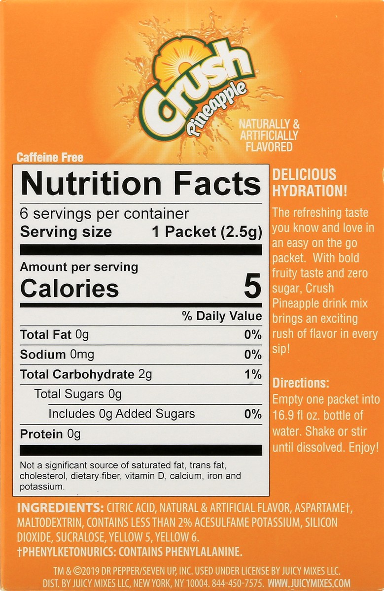slide 10 of 13, Crush Sugar Free On The Go Pineapple Drink Mix Packets- 6 ct, 6 ct