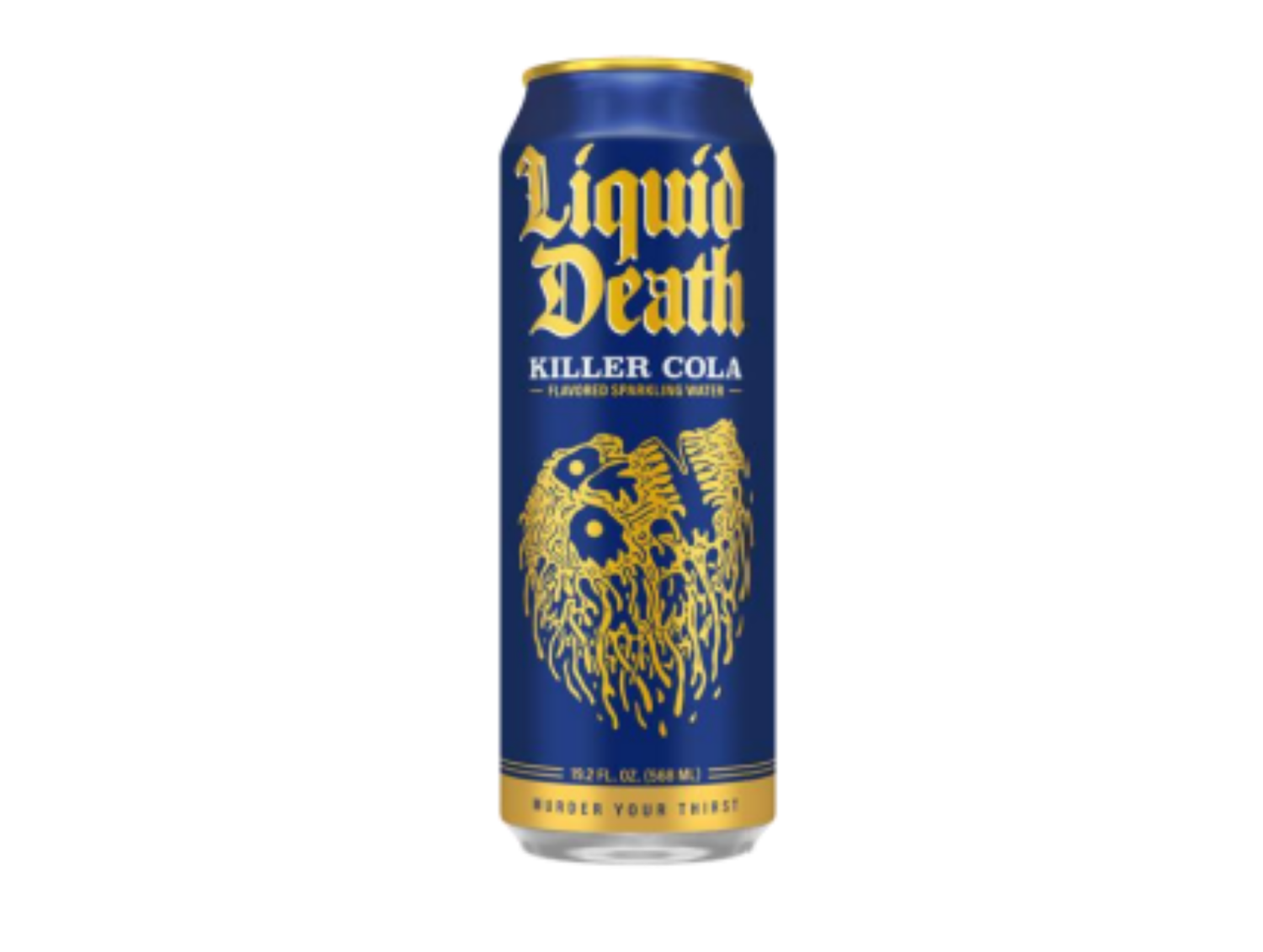 slide 1 of 1, Liquid Death, Killer Cola, Soda-Flavored Sparkling Water, 19.2 oz King Sized Can, Low Calorie & No Artificial Sweeteners, 19.2 fl oz