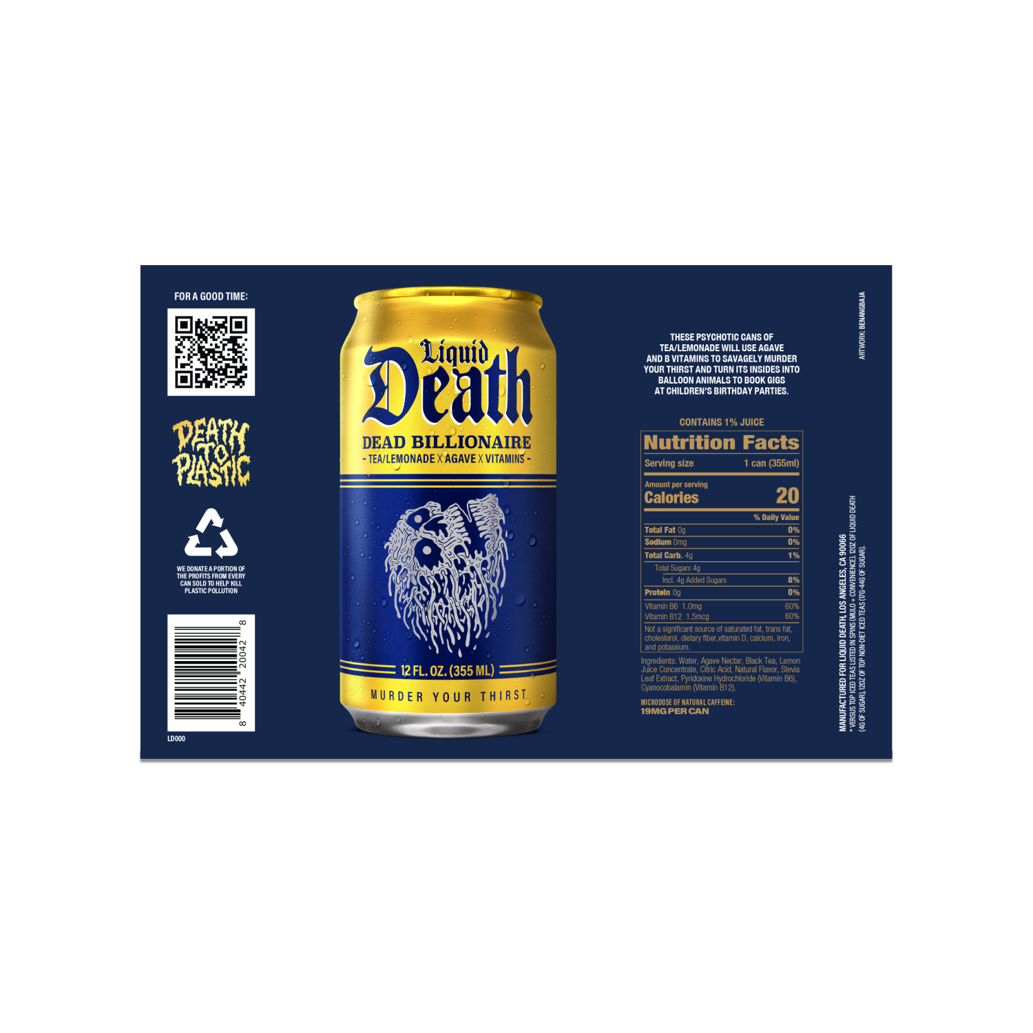 slide 2 of 4, Liquid Death, Dead Billionaire Iced Tea, Half Lemonade Half Black Tea, 6 ct