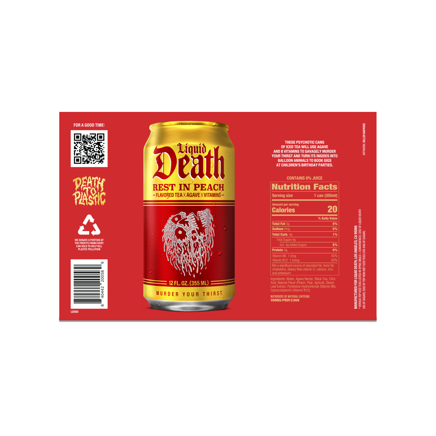 slide 2 of 4, Liquid Death, Rest in Peach Iced Tea, Peach Flavored Back Tea, 6 ct