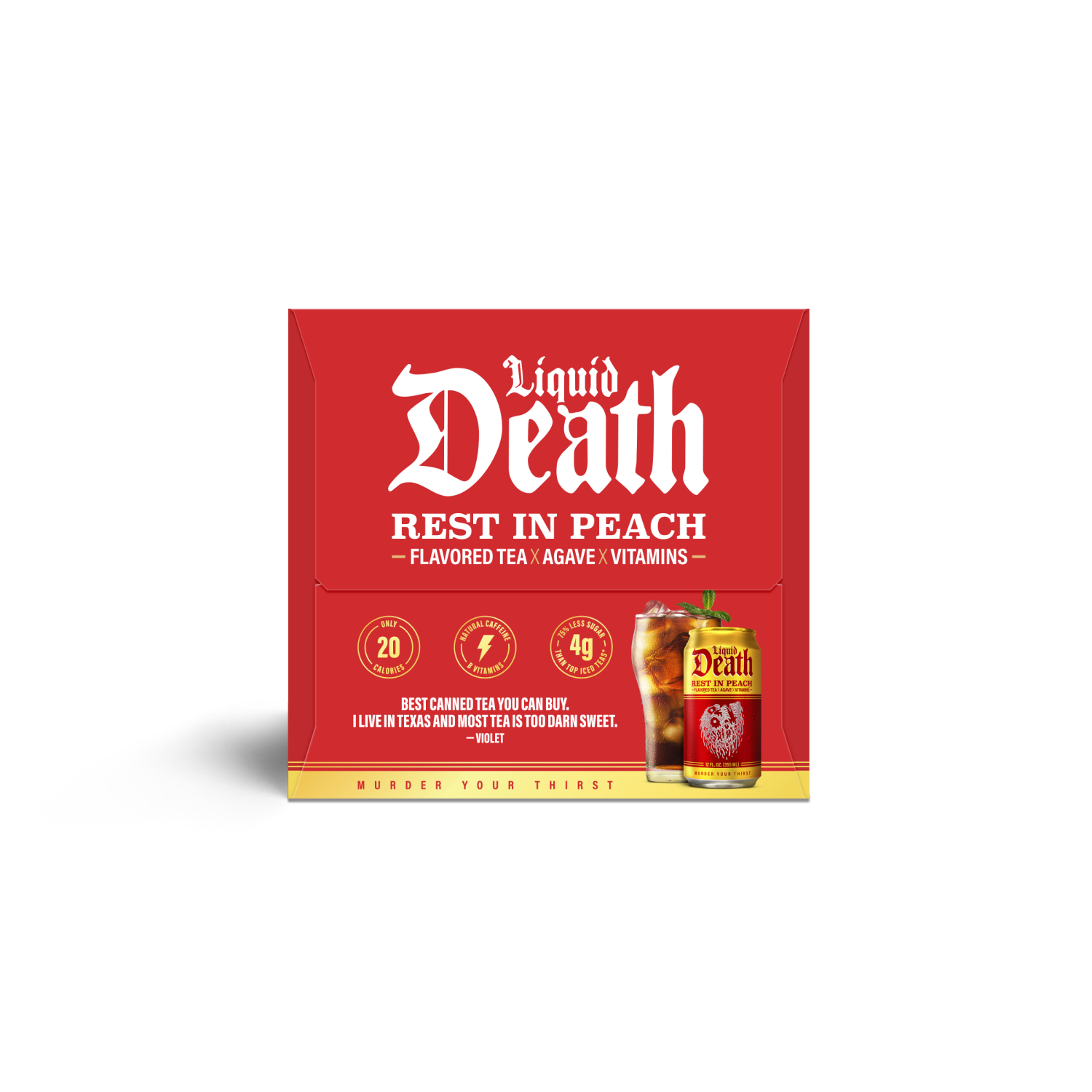 slide 3 of 4, Liquid Death, Rest in Peach Iced Tea, Peach Flavored Back Tea, 6 ct
