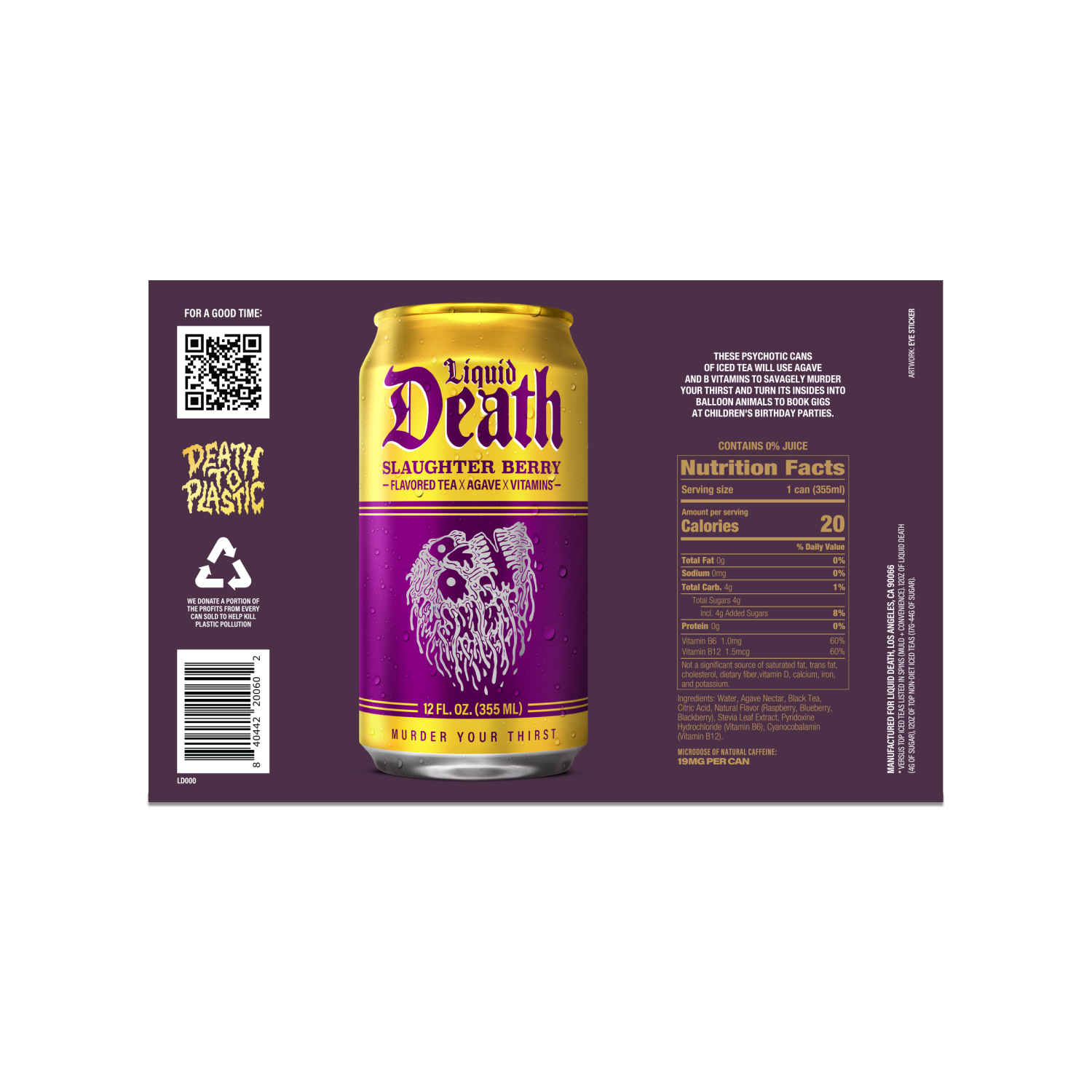 slide 4 of 4, Liquid Death, Slaughter Berry Iced Tea, Raspberry Flavored Black Tea, 6 ct