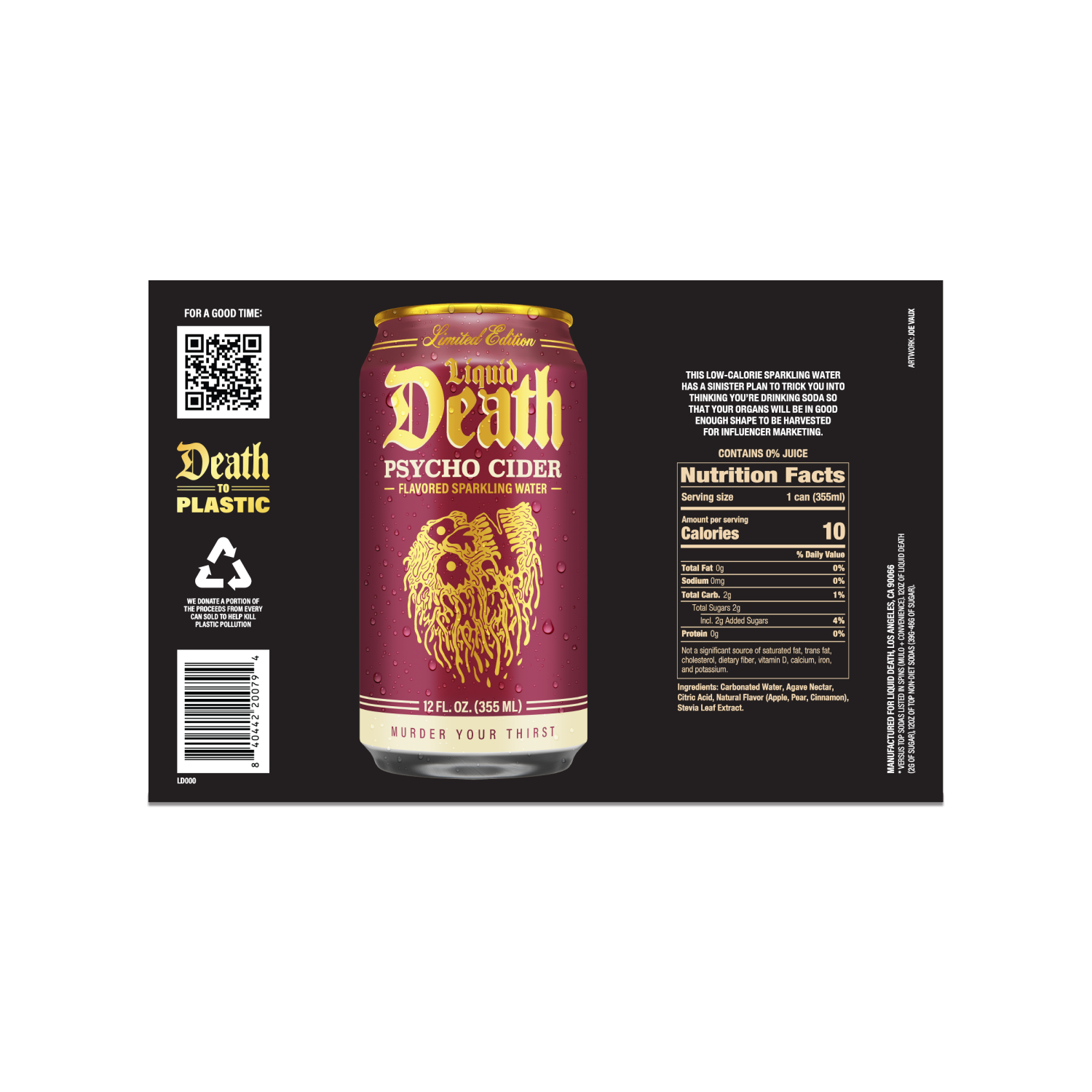 slide 3 of 5, Liquid Death, Psycho Cider, Soda-Flavored Sparkling Water, 6-Pack (12oz Cans), Low Calorie & No Artificial Sweeteners, 6 ct; 12 oz