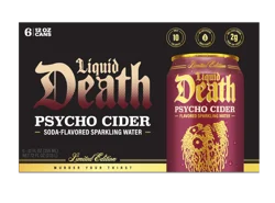 Liquid Death, Psycho Cider, Soda-Flavored Sparkling Water, 6-Pack (12oz Cans), Low Calorie & No Artificial Sweeteners