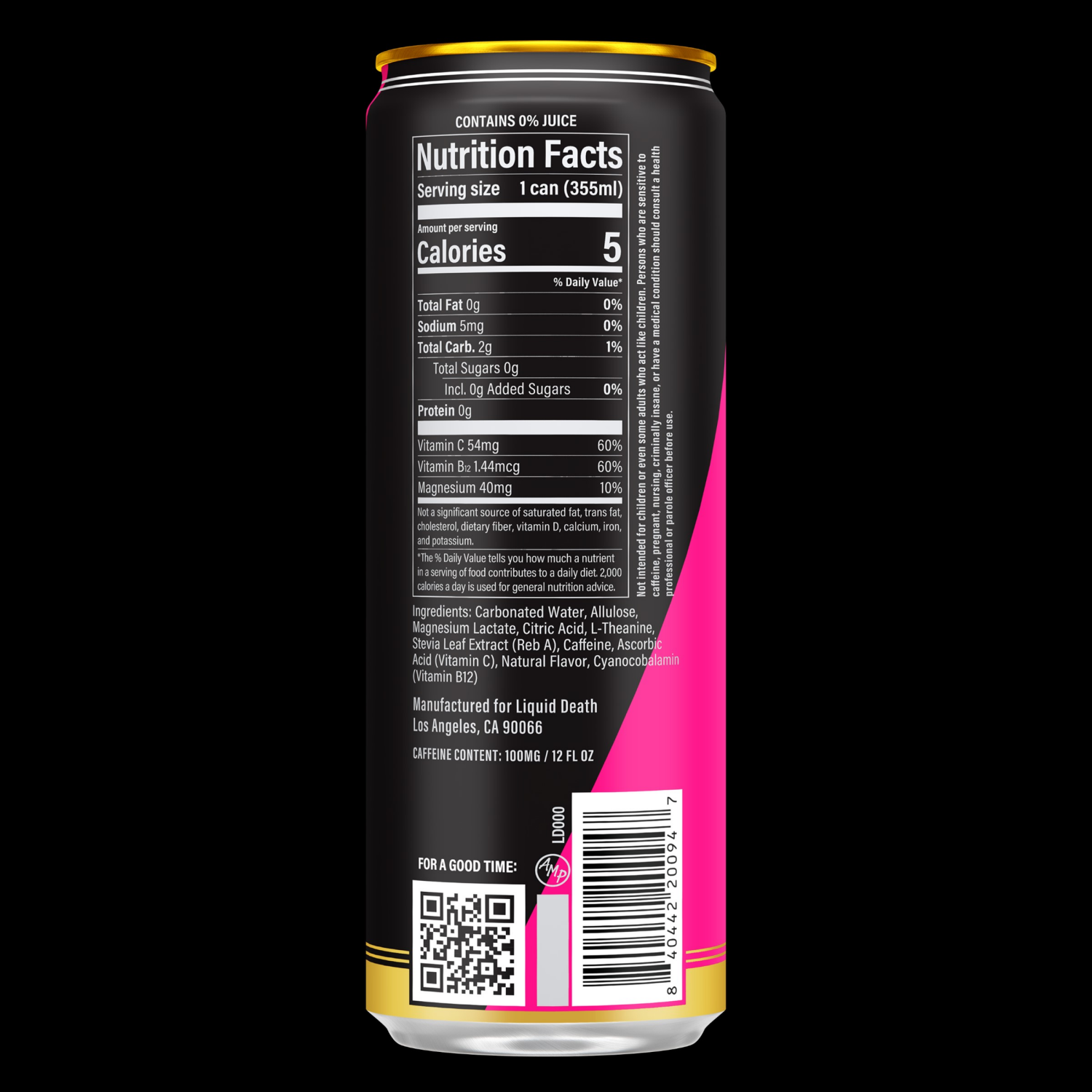 slide 2 of 3, Liquid Death Sparkling Energy Scary Strawberry 12oz, 12 oz