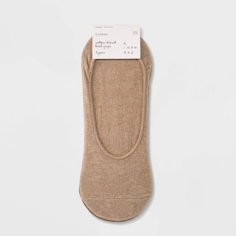 slide 2 of 2, Women's 3pk Liner Socks - A New Day™ Light Tan Mix 4-10, 3 ct