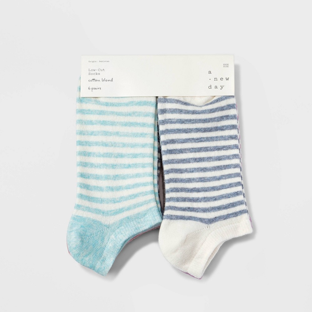 slide 2 of 2, Women's 6pk Striped Low Cut Socks - A New Day Assorted Colors 4-10, 6 ct