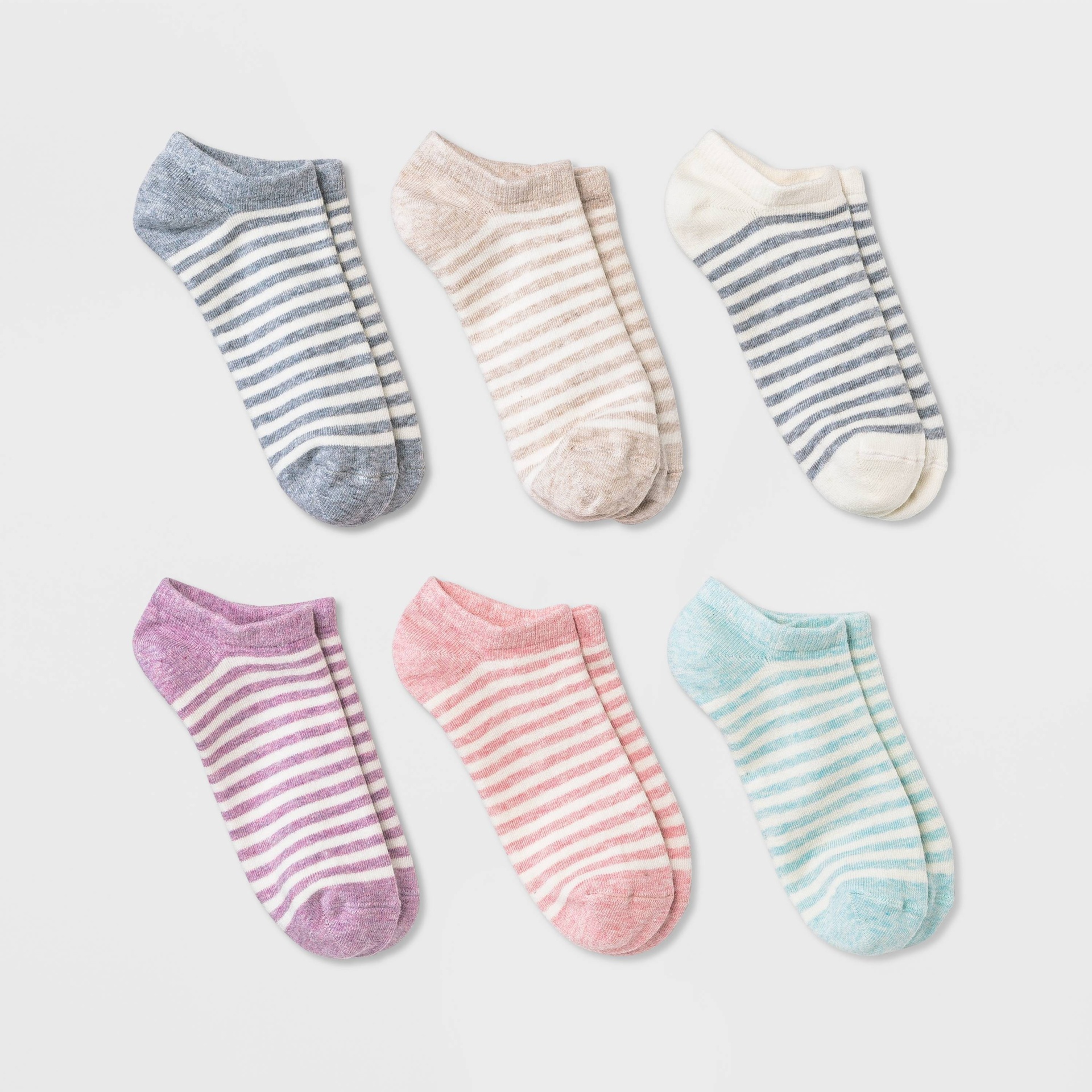 slide 1 of 2, Women's 6pk Striped Low Cut Socks - A New Day Assorted Colors 4-10, 6 ct