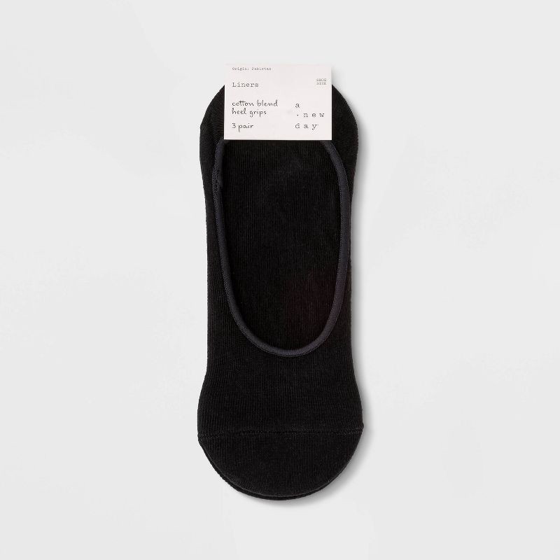 slide 2 of 2, Women's 3pk Liner Socks - A New Day™ Black 4-10, 3 ct