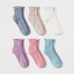 Women's Lettuce Edge 6pk Ankle Socks - A New Day™ Pastel 4-10: Ruffle Trim, Tagless, Knit Fabric