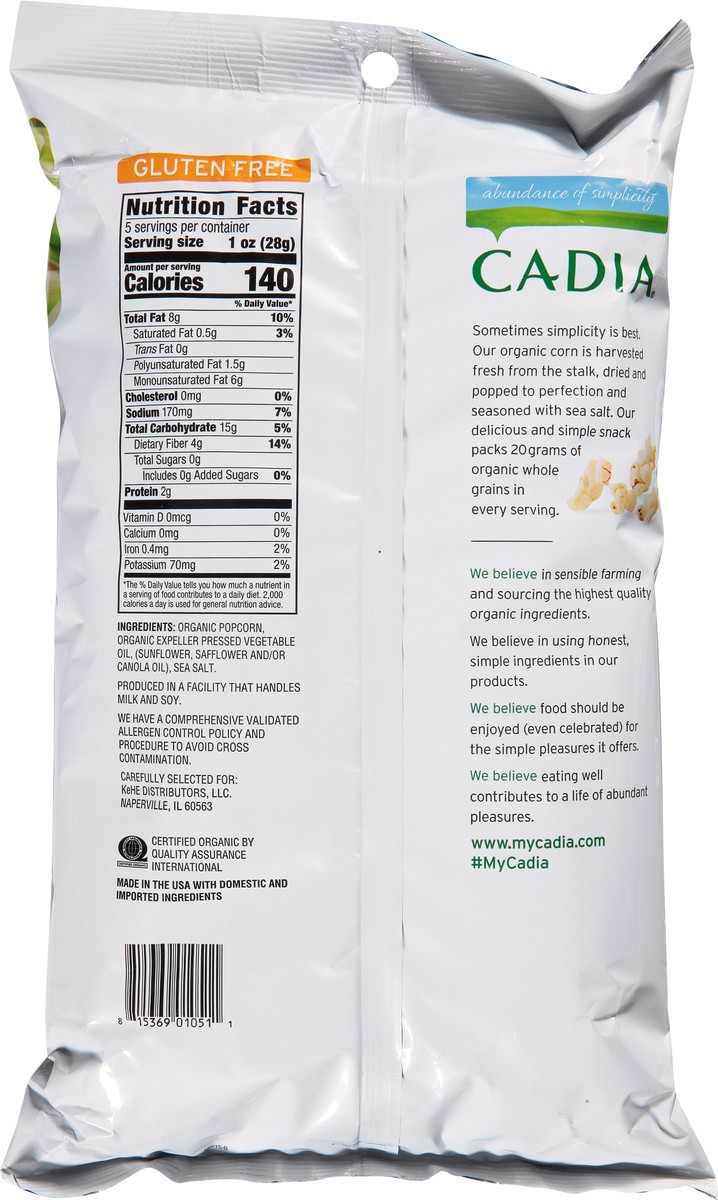 slide 4 of 14, Cadia Organic Sprinkled with Sea Salt Popcorn 5 oz, 5 oz