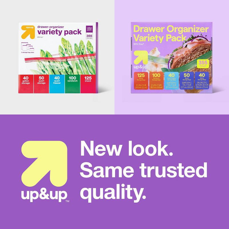 slide 5 of 5, Food Storage Bags Variety Pack - Clear - 355ct - up&up™, 355 ct