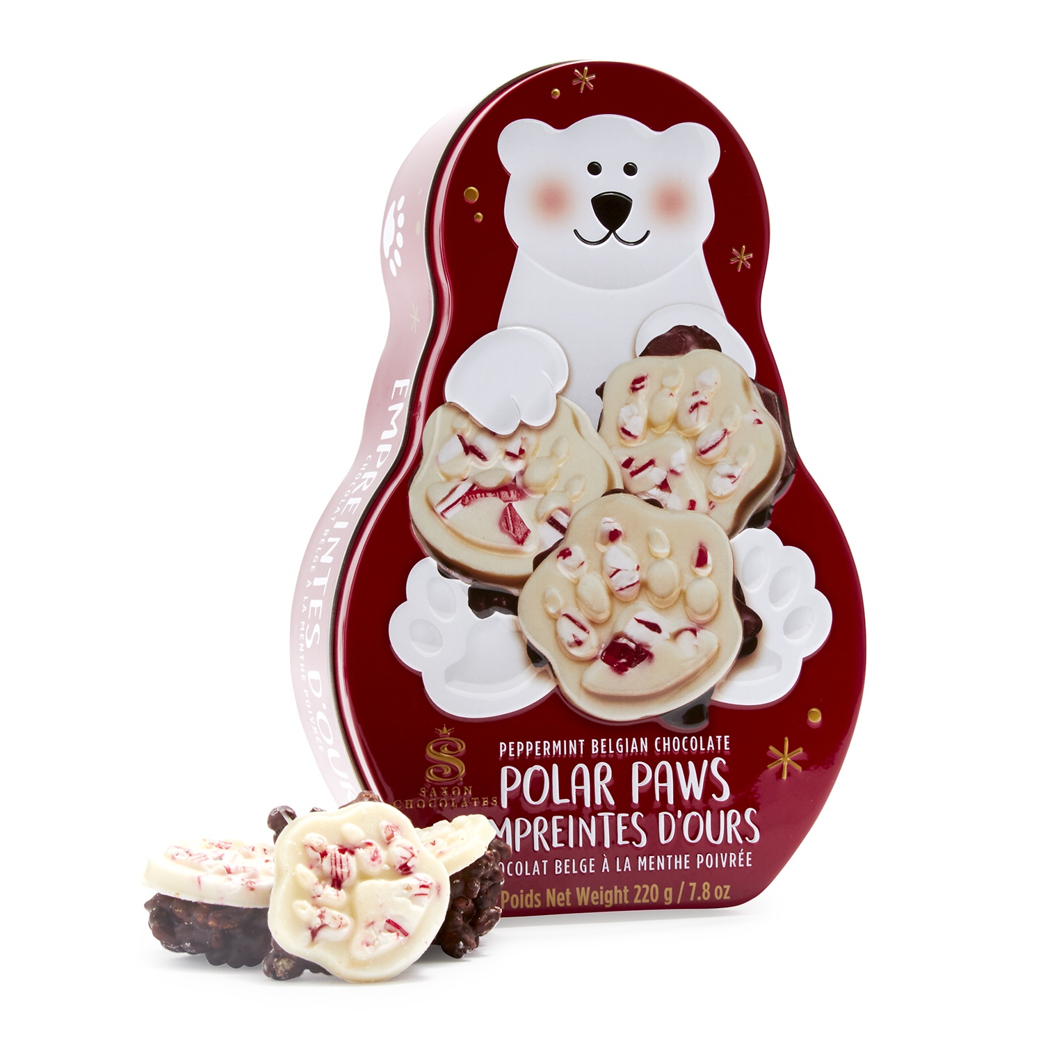 slide 1 of 1, Saxon's Chocolates Peppermint Polar Paws, 1 ct