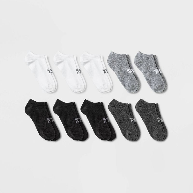 slide 1 of 3, Women's Lightweight 10pk No Show Socks - All In Motion™ White/Black/Gray 4-10: Moisture Wicking, Arch Support, 10 ct