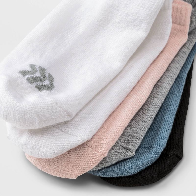 slide 3 of 3, Women's Lightweight Mesh Striped L-Band 6pk No Show Socks - All In Motion™ Pink/Blue/Gray/White 4-10: Breathable Knit, 6 ct