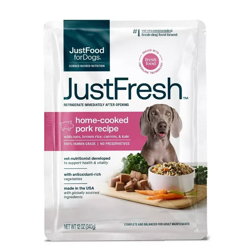 slide 1 of 8, Justfoodfordogs Justfresh All Life Stages Fresh Dog Food - Pork, 12 Oz, 1 ct