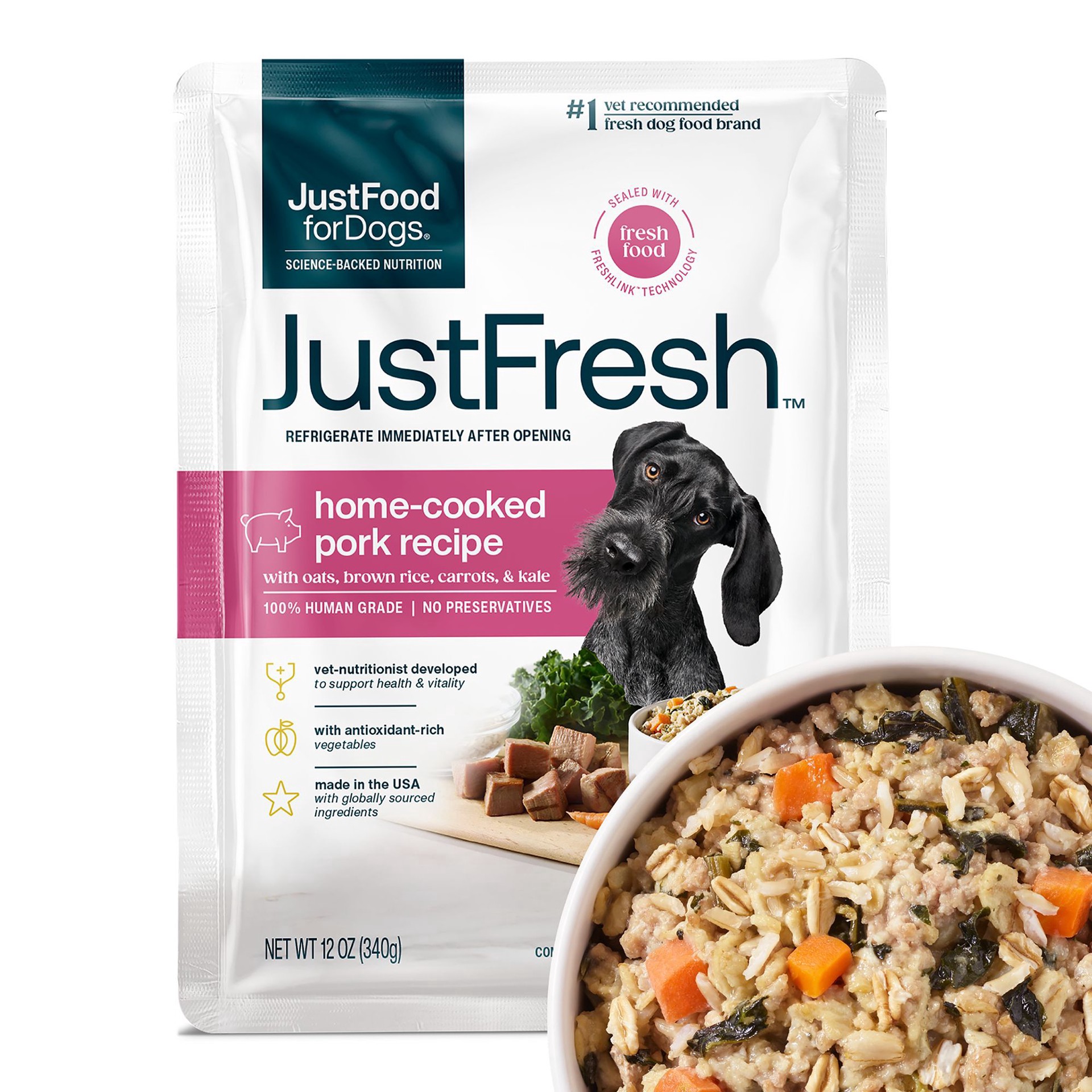 slide 1 of 1, Justfoodfordogs Justfresh All Life Stages Fresh Dog Food - Pork, 12 Oz, 1 ct
