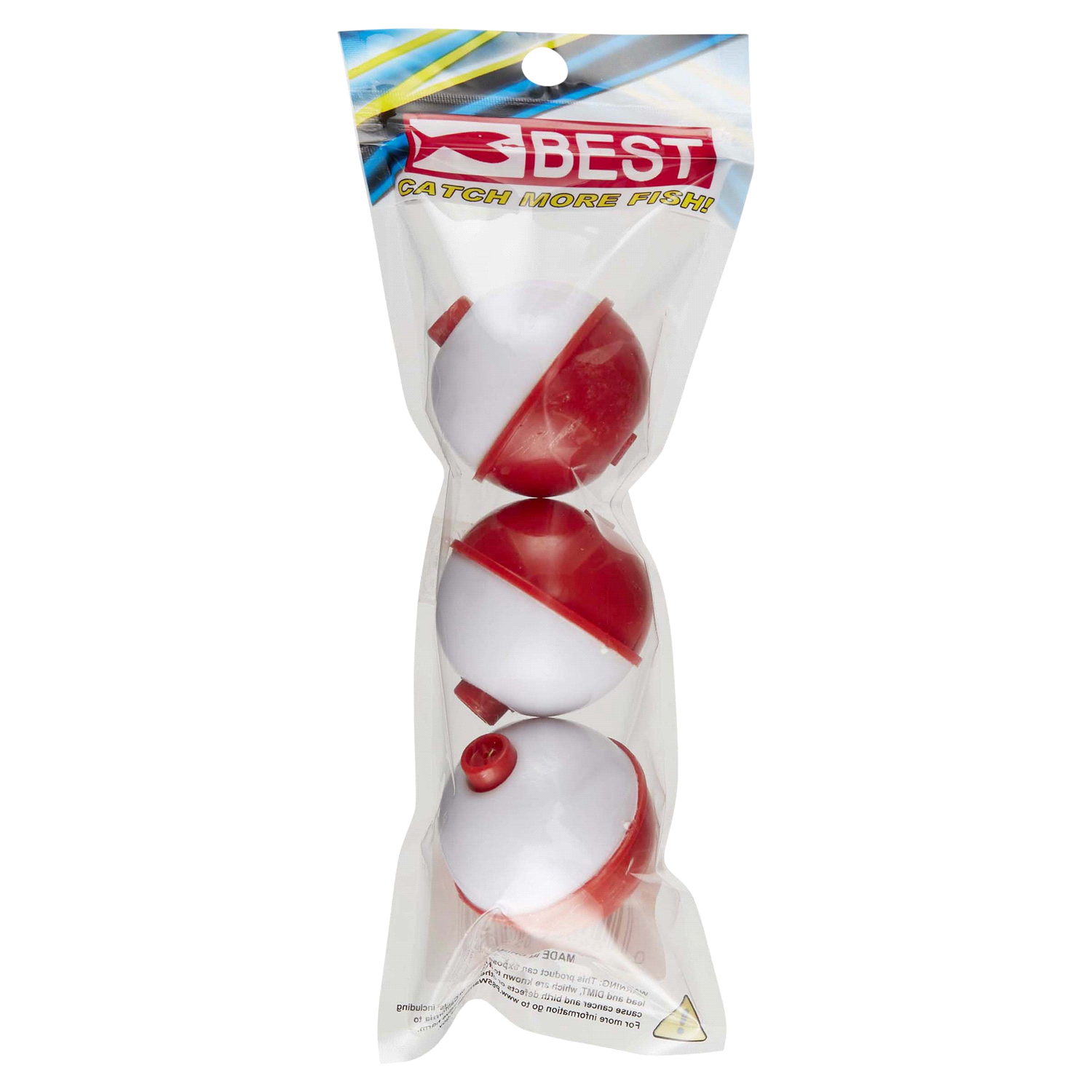 slide 1 of 2, 1 1/2 Round Red/White Plastic Bobbers, 1.5 in