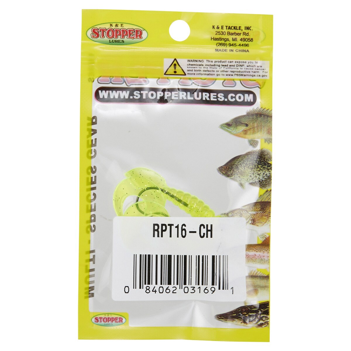 slide 2 of 2, Stopper Lures Rigged Plastic Curl Tail Chartreuse 1/16th oz, 1/16 oz
