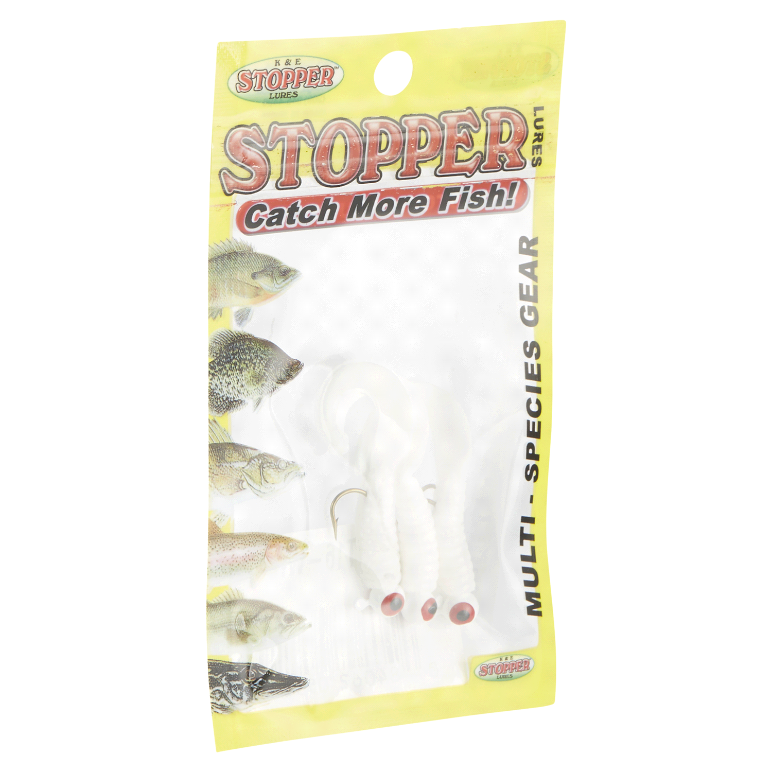 slide 4 of 5, Stopper Lures Rigged Plastic Curl Tail White 1/16th oz, 1/16 oz