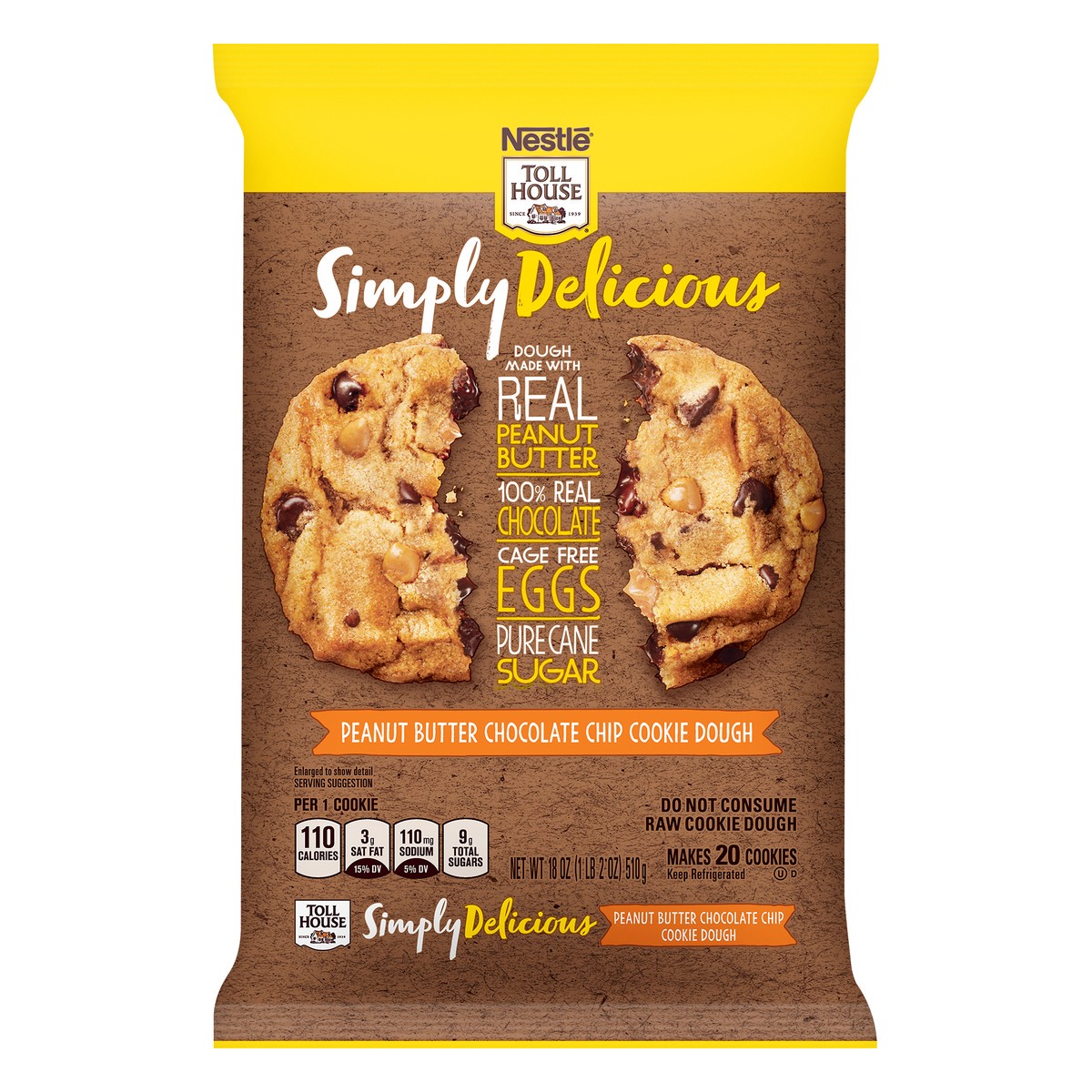 slide 1 of 8, Toll House Simply Delicious Peanut Butter Chocolate Chip Cookie Dough, 18 oz