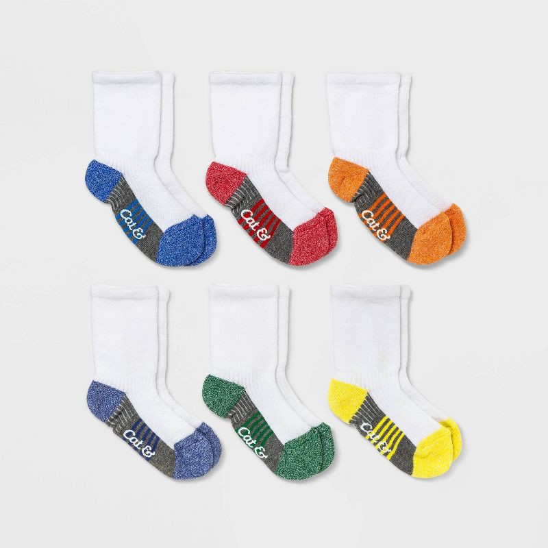 slide 1 of 1, Baby Boys' 6pk Crew Socks - Cat & Jack™ 12-24M: Stripe Pattern, Midweight Knit, Flat Seams, 6 ct