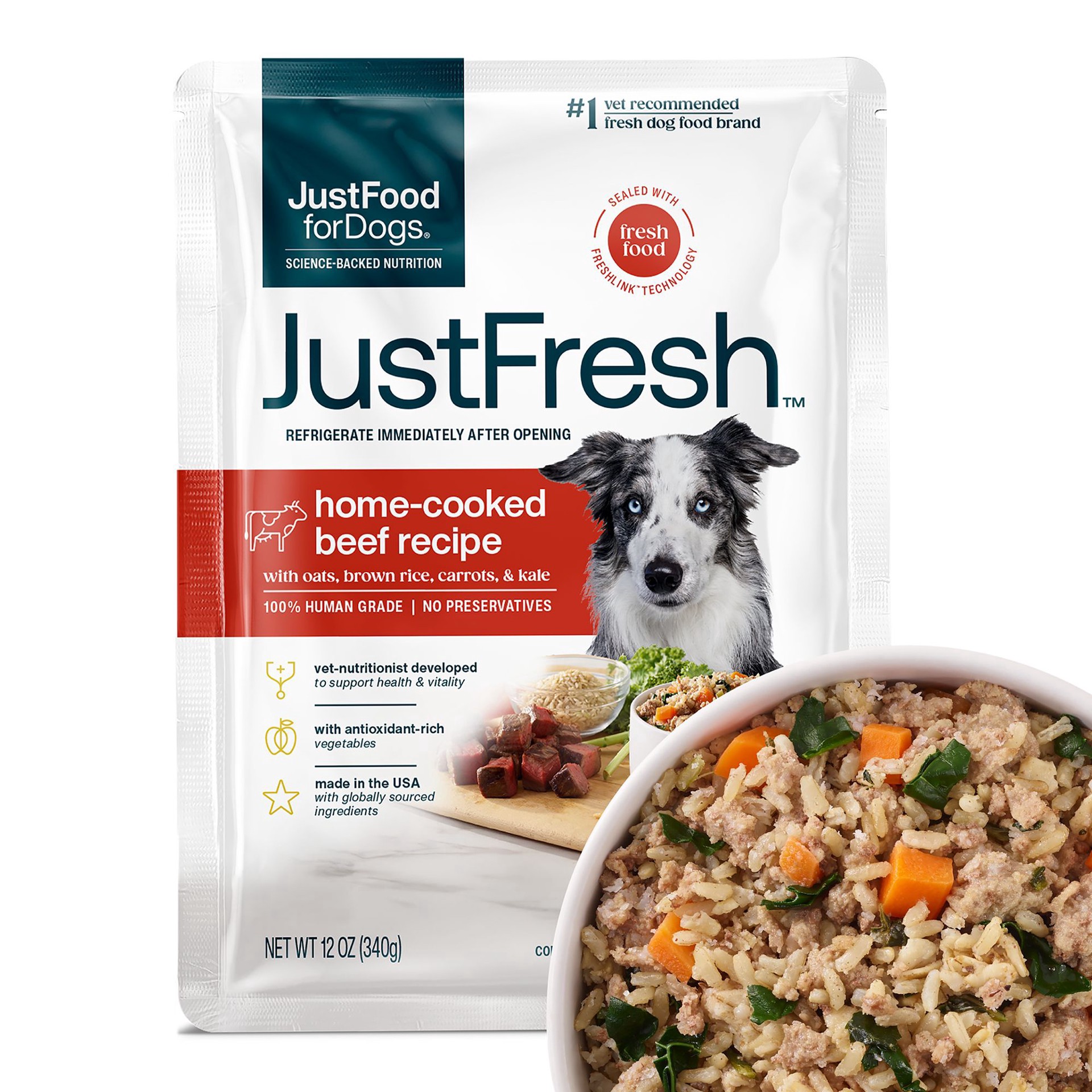 slide 1 of 1, JustFoodForDogs JustFresh Home-Cooked Beef Recipe Dog Food 12 oz, 12 oz