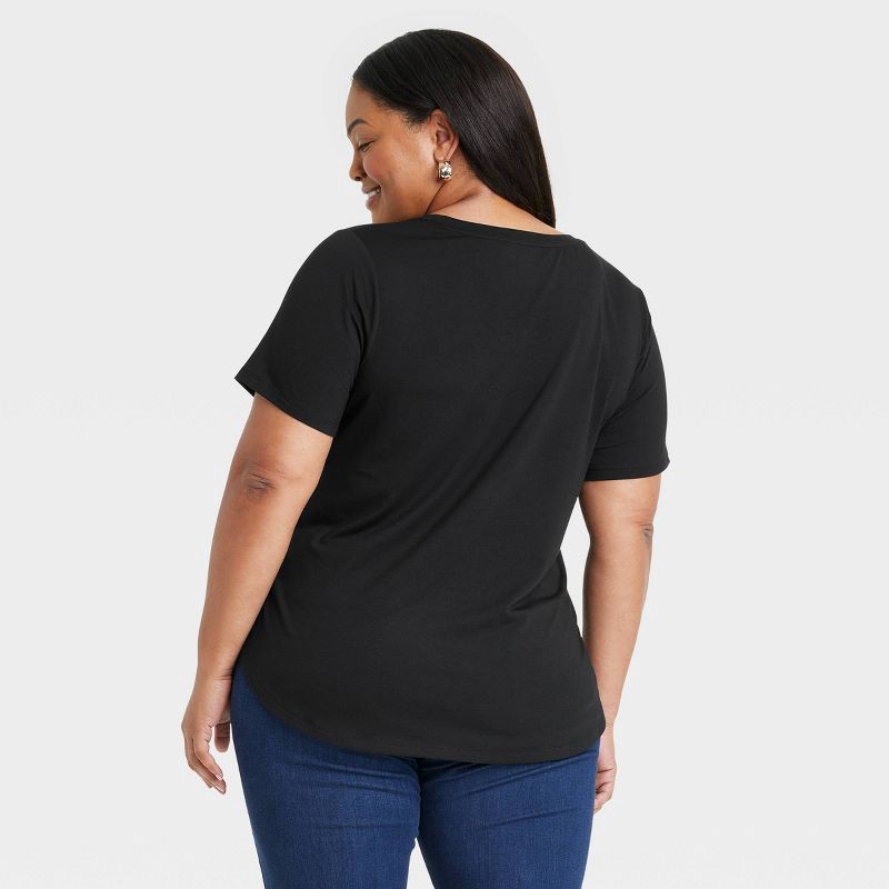 slide 2 of 3, Women's Short Sleeve Relaxed Scoop Neck T-Shirt - Ava & Viv™ Black 2X, 1 ct