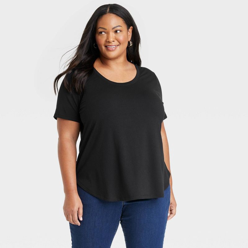 slide 1 of 3, Women's Short Sleeve Relaxed Scoop Neck T-Shirt - Ava & Viv™ Black 2X, 1 ct