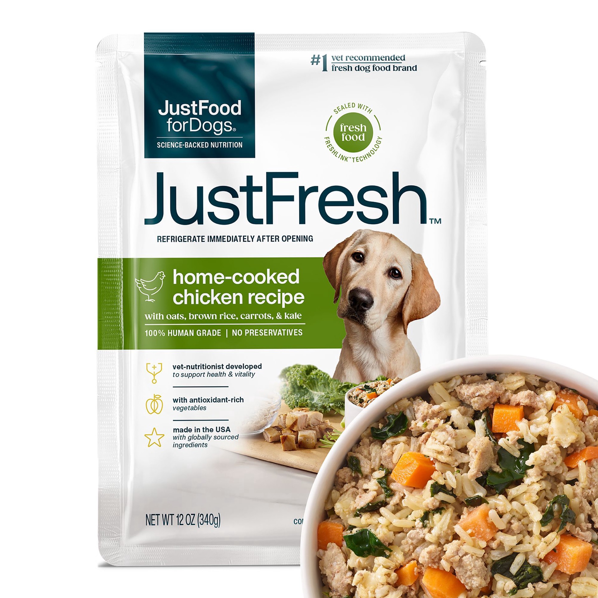 slide 1 of 1, JustFoodForDogs JustFresh Home-Cooked Chicken Recipe Dog Food 12 oz, 12 oz