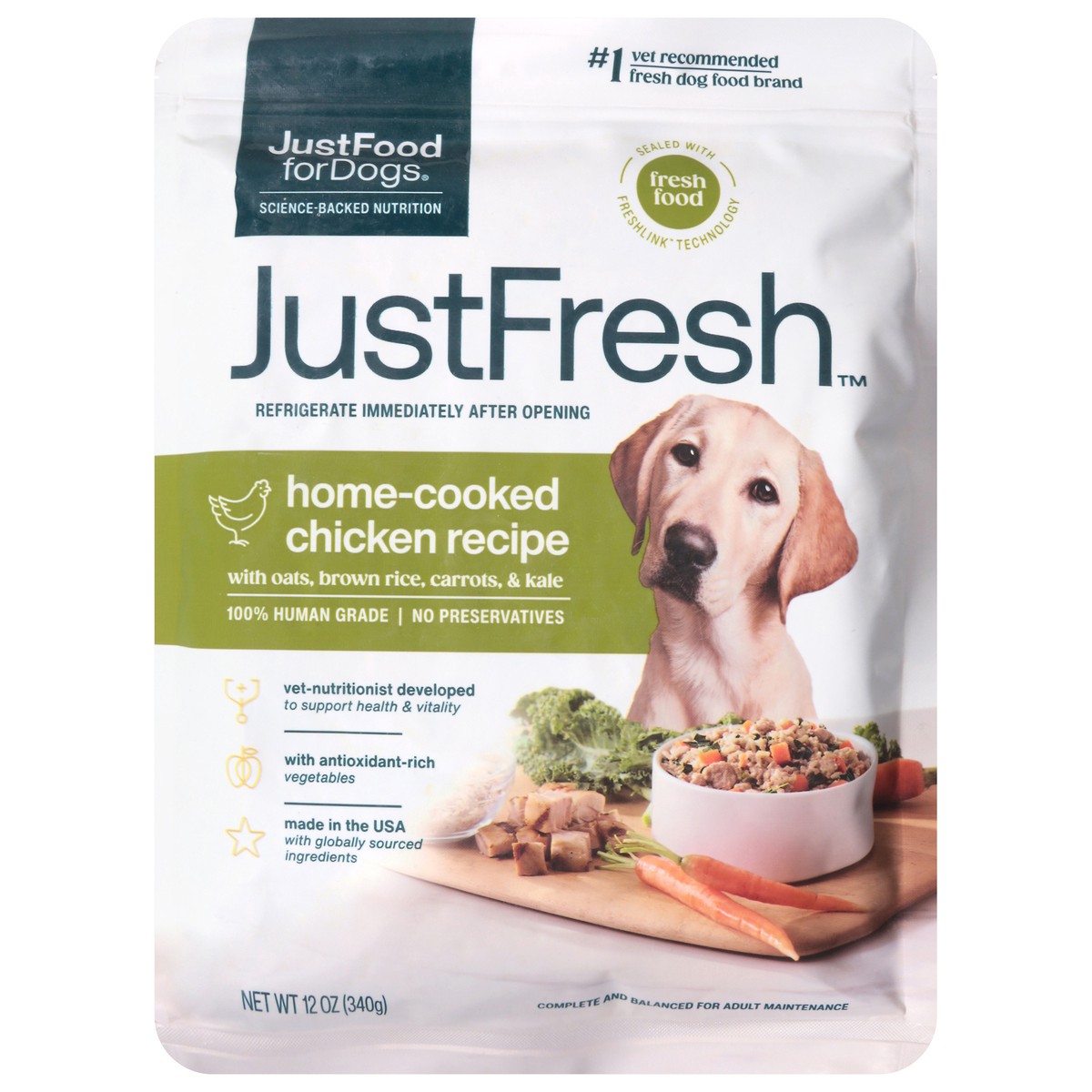 slide 1 of 15, JustFoodForDogs JustFresh Home-Cooked Chicken Recipe Dog Food 12 oz, 12 oz