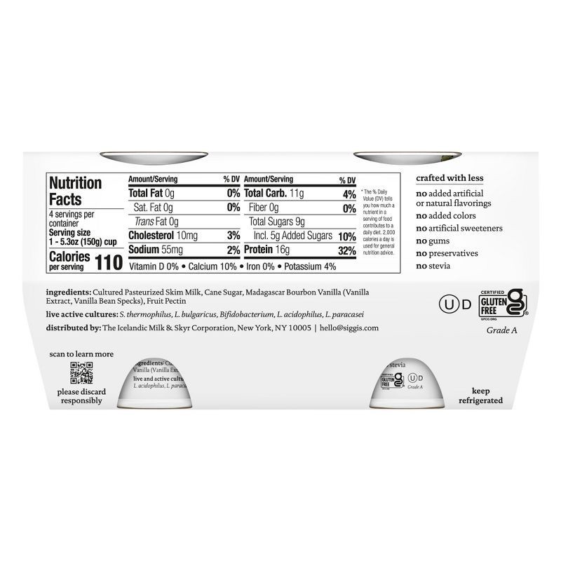 slide 10 of 13, siggi's Nonfat Vanilla Icelandic-Style Skyr Yogurt - 4pk/5.3oz Cups, 4 ct; 5.3 oz