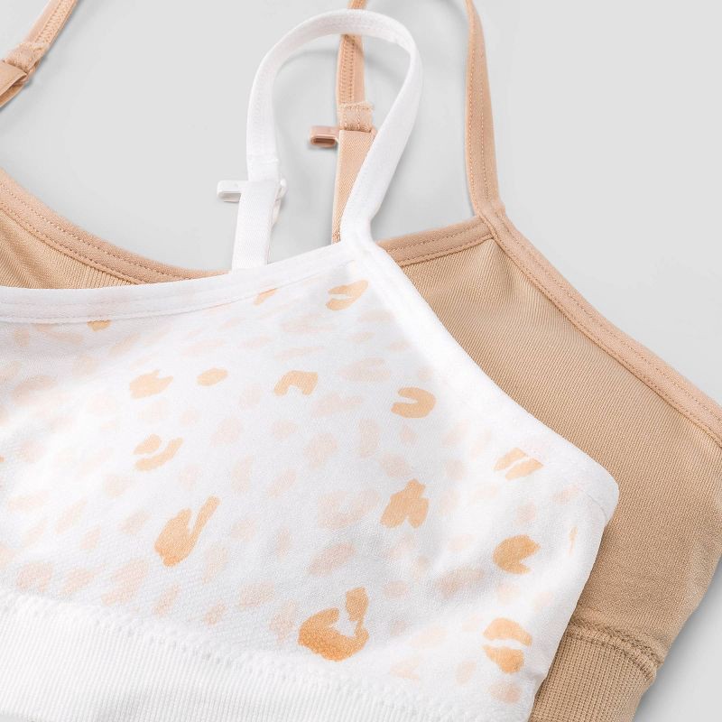 slide 3 of 4, Girls' Animal 2pk Seamless Bra - art class™ Beige S: Lightly Lined, Adjustable Strap, Pullover Bralette, 2 ct
