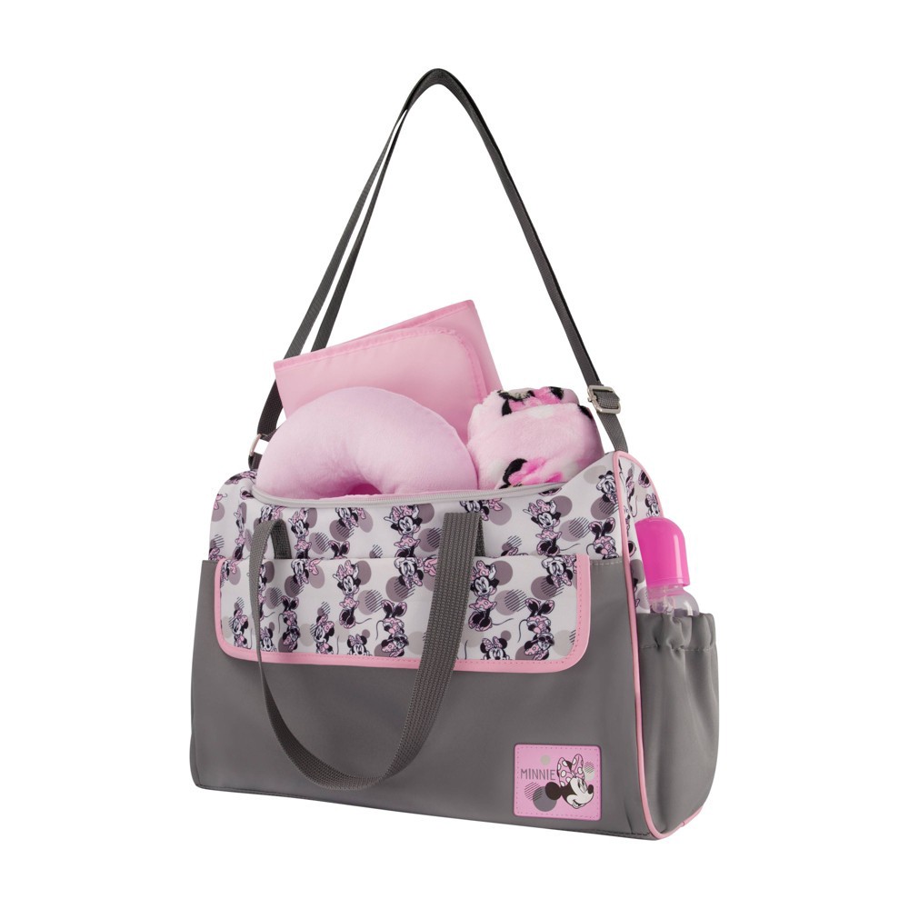 slide 3 of 5, Disney Minnie Mouse Diaper Tote Bag - Gray, 1 ct