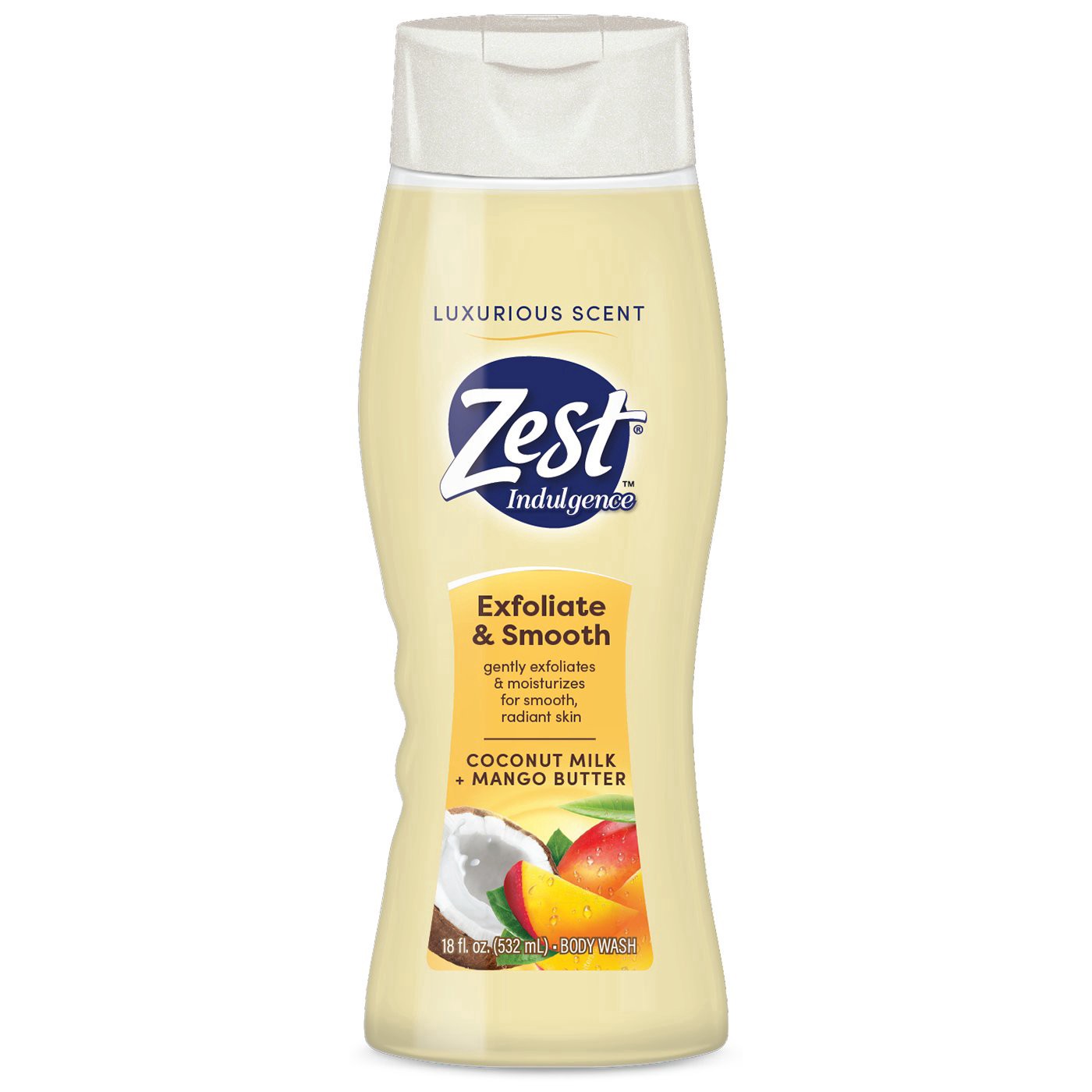 slide 1 of 1, Zest Indulgence Body Wash - Coconut Milk & Mango Butter, 18 oz