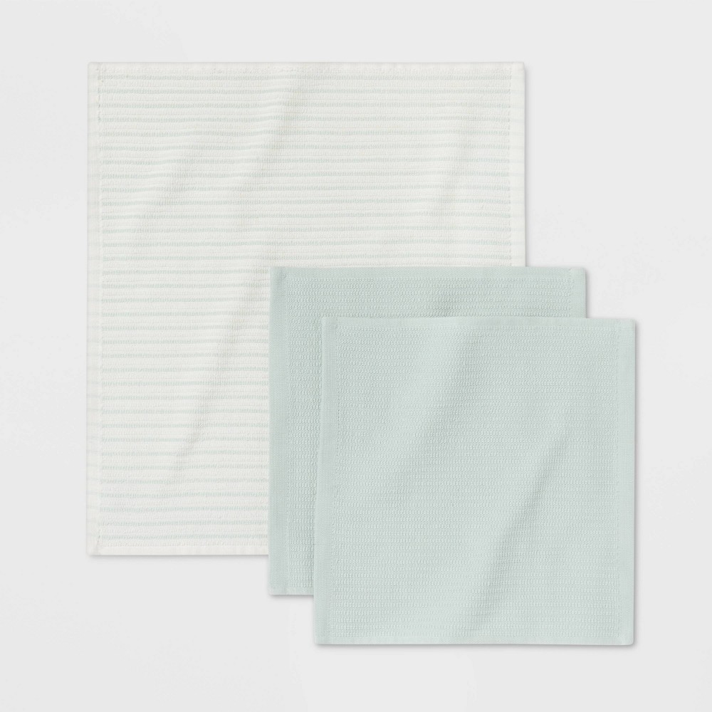 slide 2 of 3, 3pk 1 Striped, 2 Solid Dish Cloths Mindful Mint - Room Essentials, 3 ct