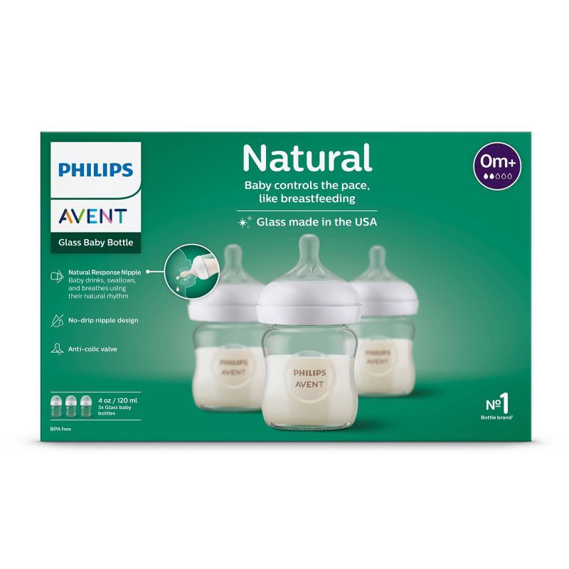 slide 9 of 9, Philips Avent Glass Baby Bottle with Natural Response Nipple - 4oz/3pk, 3 ct; 4 oz