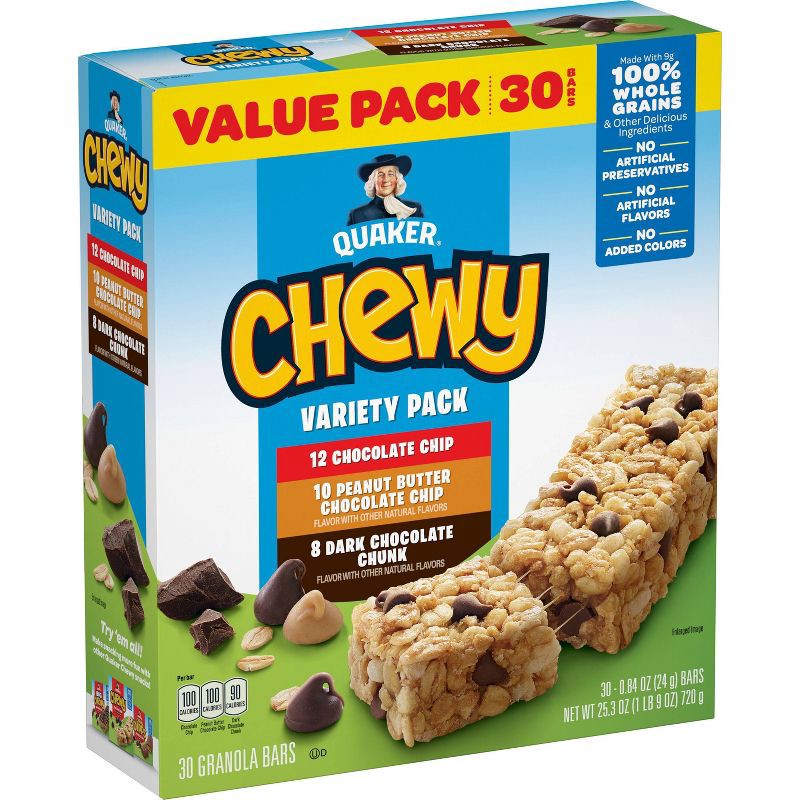 slide 3 of 8, Quaker Chewy 3 Flavor Variety Pack Granola Bars - 25.3oz/30ct, 25.3 oz, 30 ct