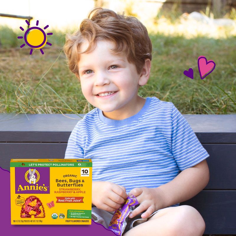slide 3 of 8, Annie's Organic Bees, Bugs & Butterflies Strawberry, Raspberry & Apple Fruit Snacks - 7oz/10ct, 10 ct; 7 oz