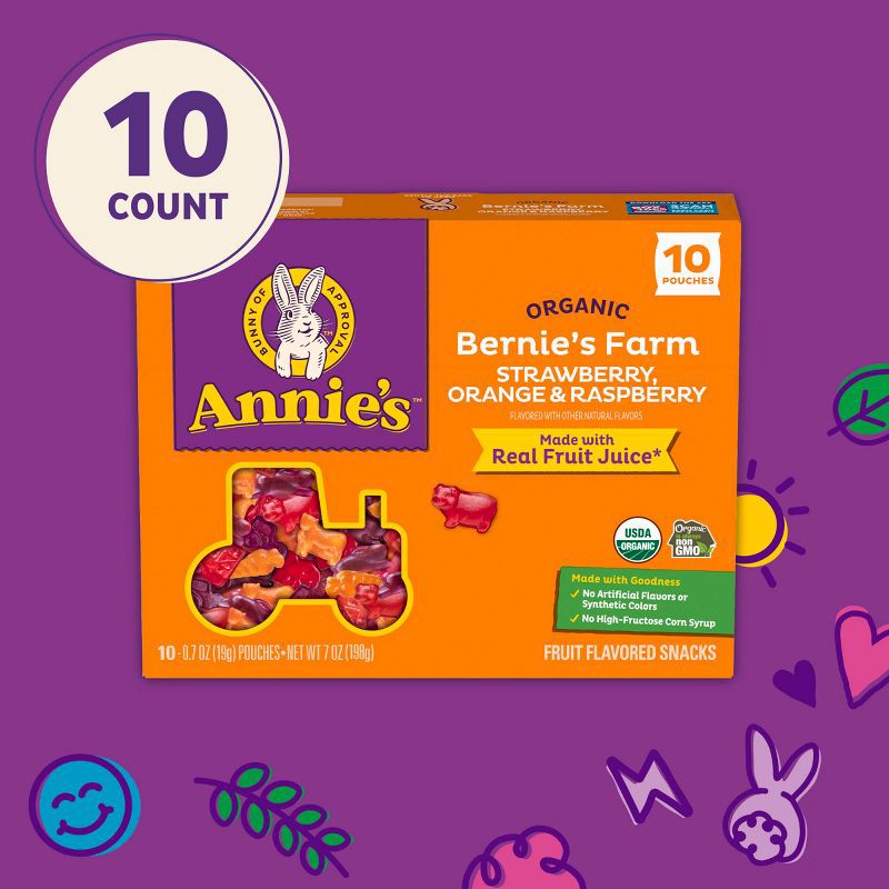 slide 3 of 7, Annie's Organic Bernie's Farm Strawberry, Orange & Raspberry Fruit Snacks - 7oz/10ct, 10 ct; 7 oz