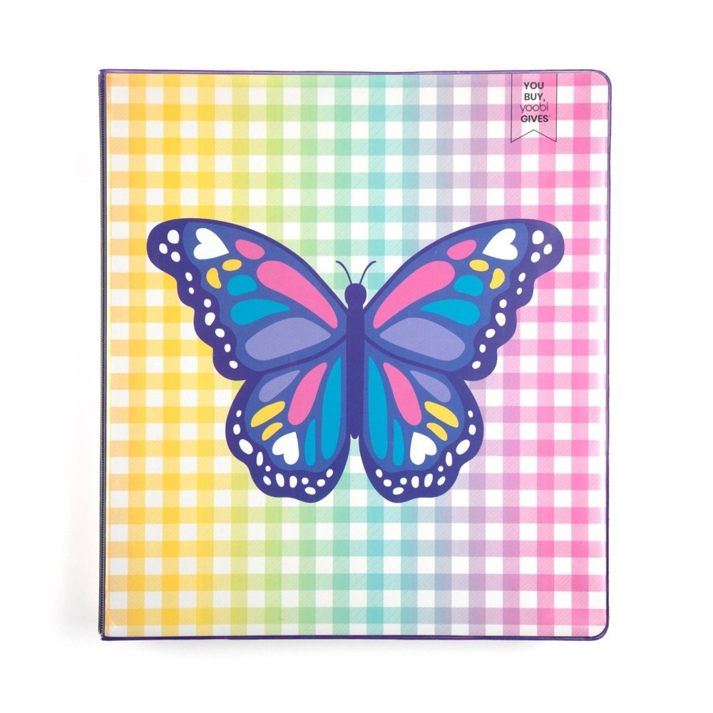 slide 4 of 8, Yoobi 1" Ring Binder Gingham Butterfly, 1 ct