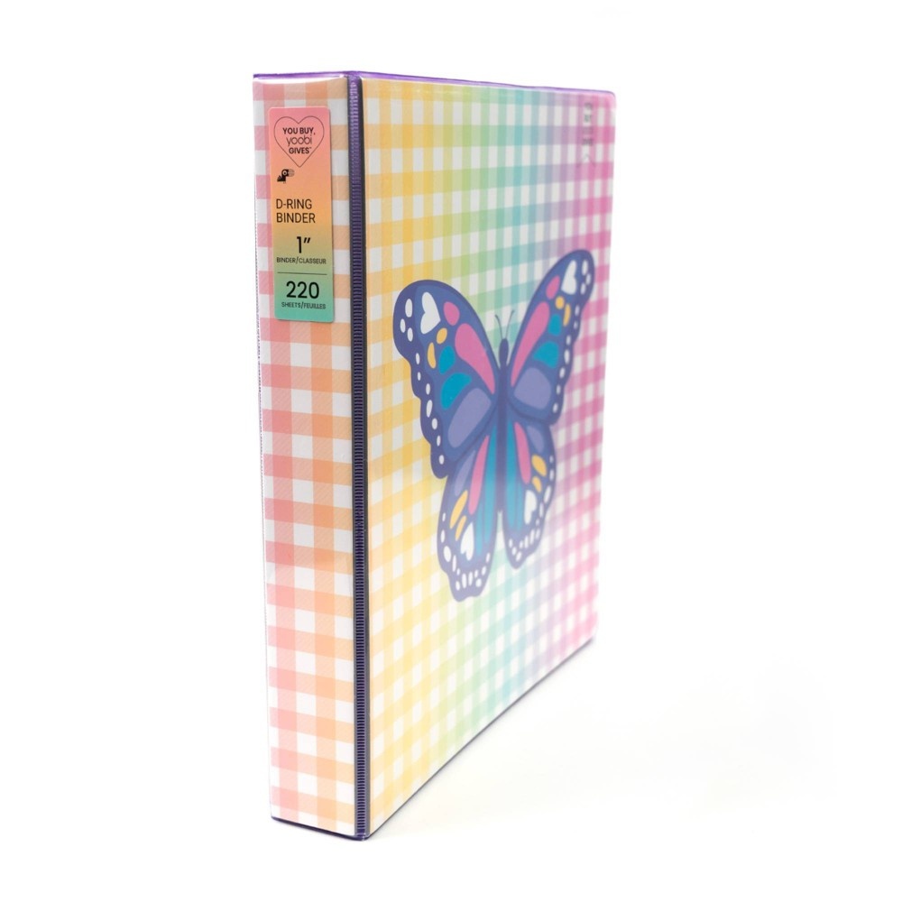 slide 5 of 8, Yoobi 1" Ring Binder Gingham Butterfly, 1 ct