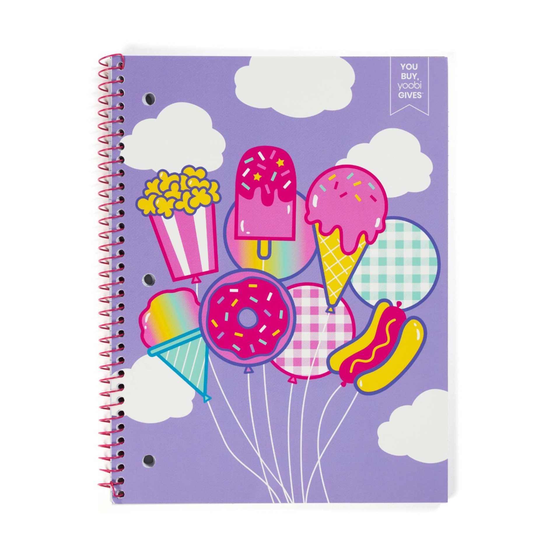 slide 1 of 5, Yoobi Wide Ruled 1 Subject Spiral Notebook Lavender Treat Balloons, 1 ct