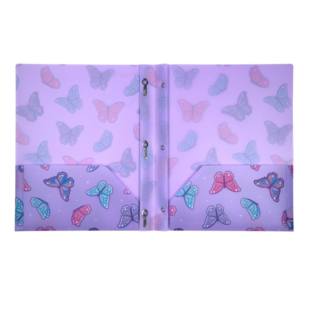 Yoobi Plastic Folder with Prongs 2 Pocket Lavender Butterflies 1 ct | Shipt