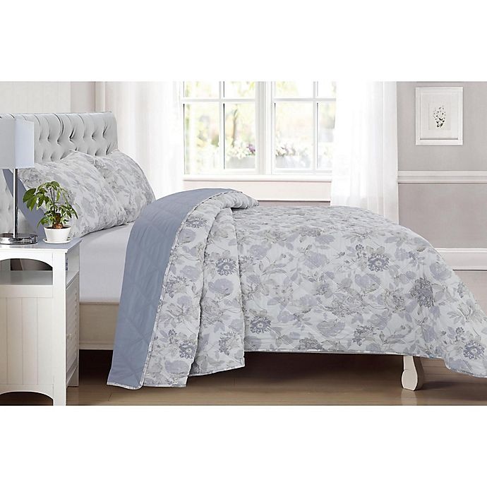 slide 2 of 3, Ellen Tracy Grace Full/Queen Quilt Set - Blue, 3 ct