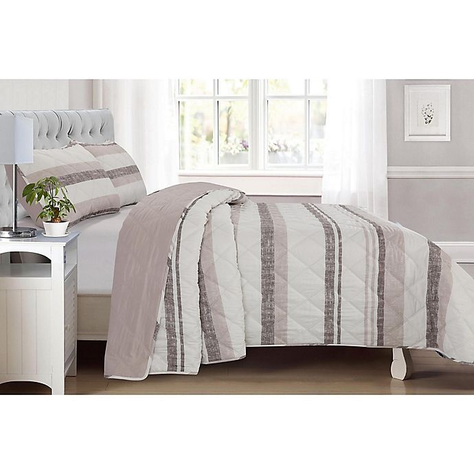 slide 2 of 3, Ellen Tracy Yacht Stripe Reversible Full/Queen Quilt Set - Taupe, 3 ct