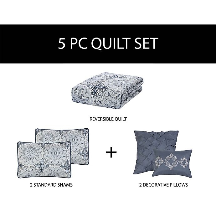 slide 6 of 6, Ellen Tracy Paisley Queen Quilt Set - Blue, 5 ct