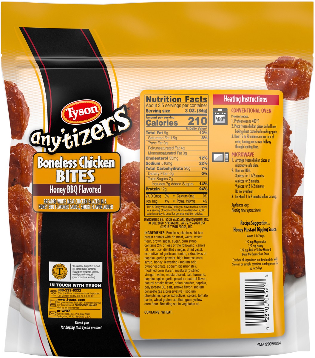 slide 4 of 5, TYSON ANYTIZERS Tyson Any'tizers Honey BBQ Boneless Chicken Bites, 11 oz. (Frozen), 311.84 g