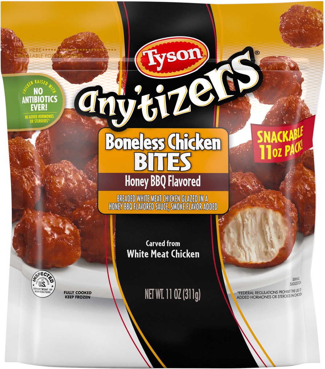 slide 5 of 5, TYSON ANYTIZERS Tyson Any'tizers Honey BBQ Boneless Chicken Bites, 11 oz. (Frozen), 311.84 g